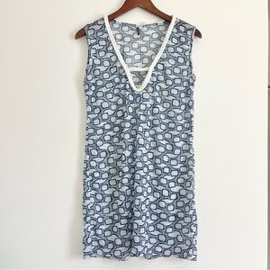 Nimes Cote D’Azur Women’s Blue White Beach Swim Cover Up Summer Dress Rope Hem M